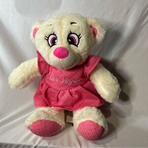 KOSKASH 8" WHITE TEDDY BEAR PINK SPARKLY DRESS LAS VEGAS STUFFED ANIMAL TOY